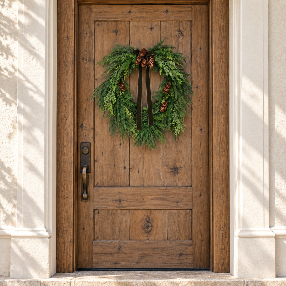 24" Holiday Heart Pine Wreath with Green Ribbon - Interior Delights