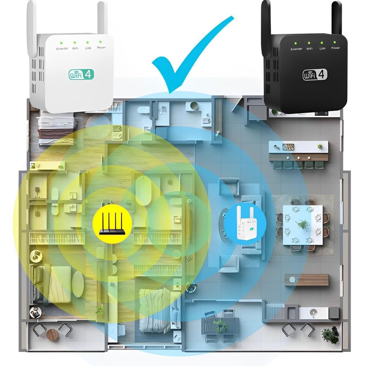 WiFi Network Repeater with Wall Penetrating Antenna and Easy WPS Setup