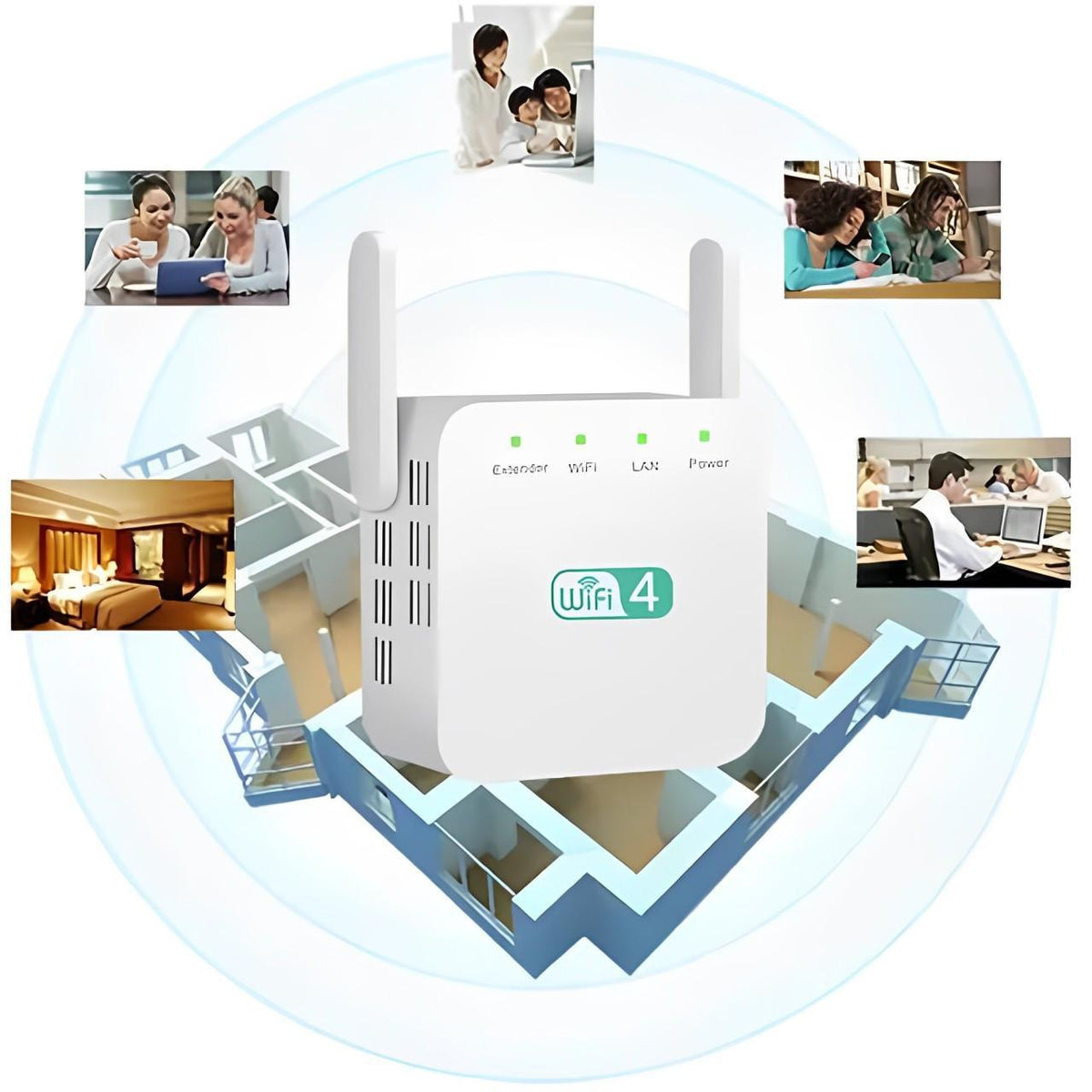 WiFi Network Repeater with Wall Penetrating Antenna and Easy WPS Setup