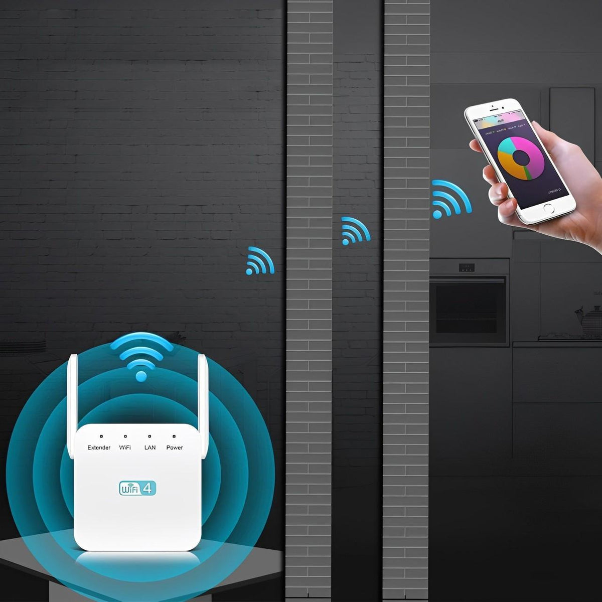 WiFi Network Repeater with Wall Penetrating Antenna and Easy WPS Setup