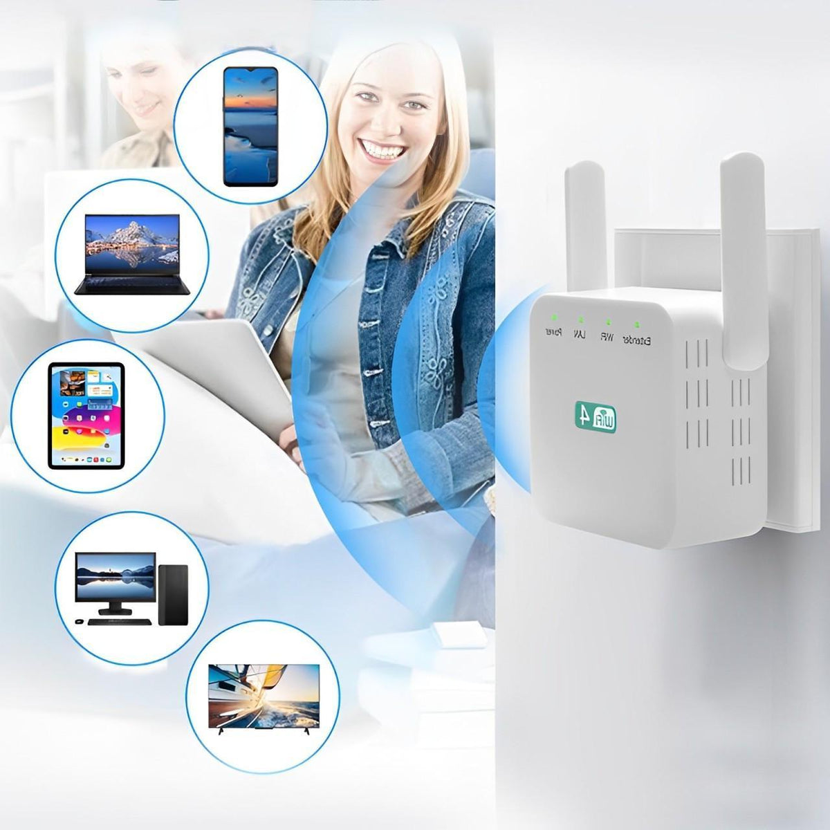WiFi Network Repeater with Wall Penetrating Antenna and Easy WPS Setup
