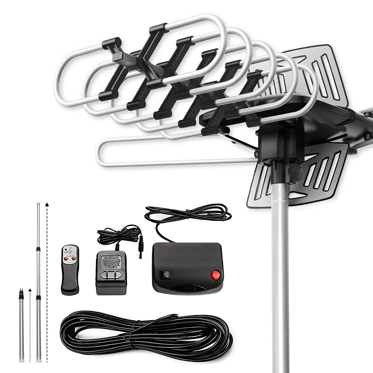Motorized HD TV Antenna with Remote Control and 360 Rotation, 33ft Cable
