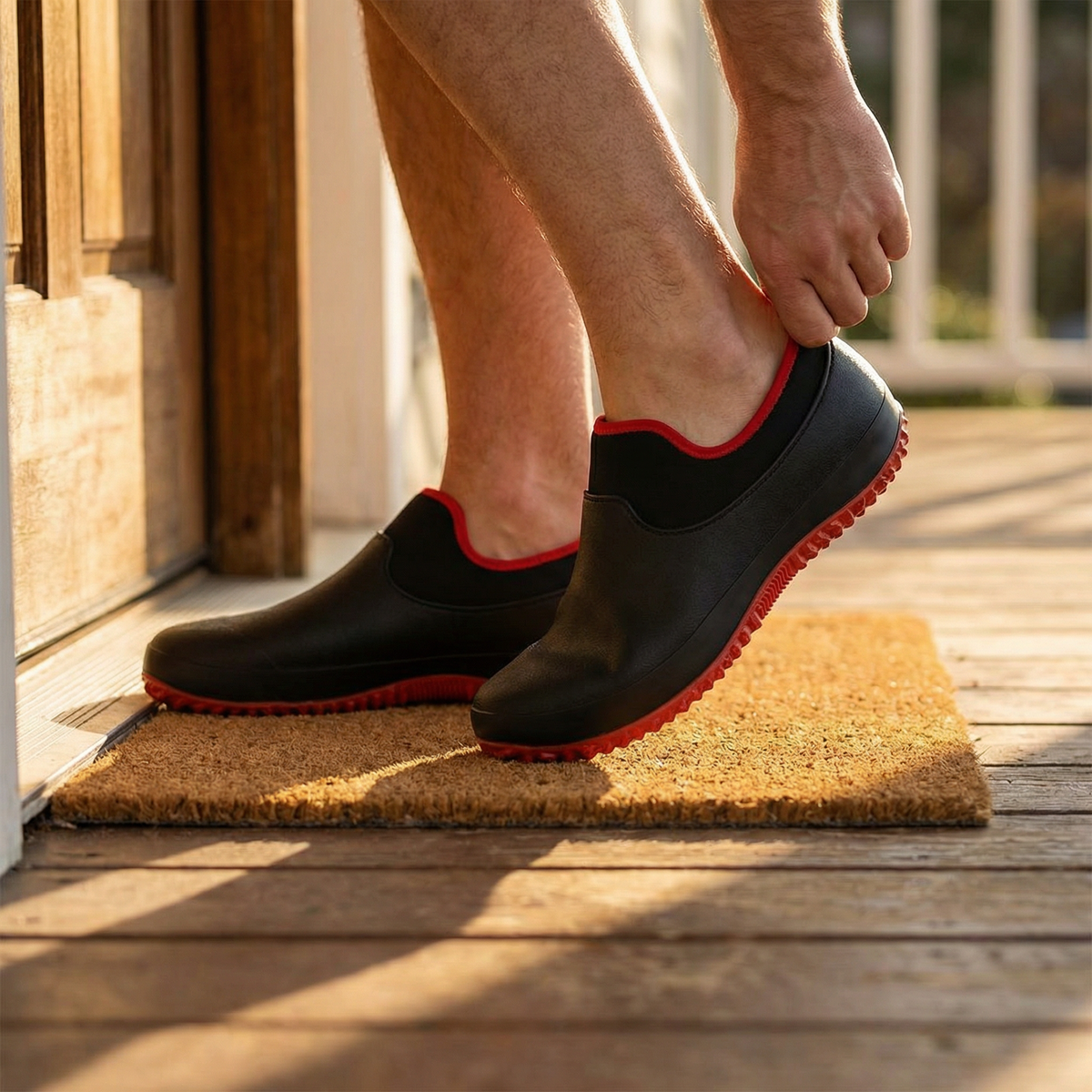 Work Shoes with Water Blocking Outer Layer and Textured Slip Resistant Sole