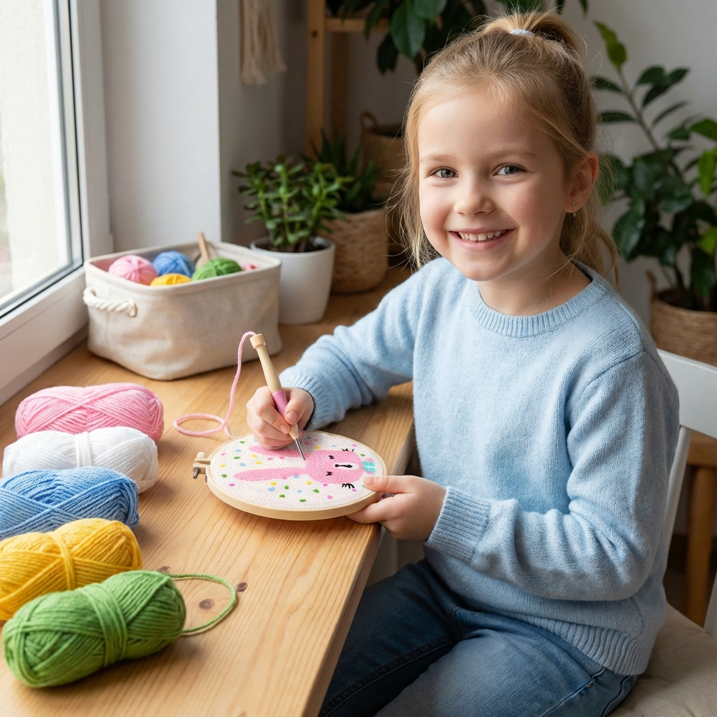 Punch Needle Embroidery Kit with Pre-Printed Fabric and Sorted Yarn for Beginners