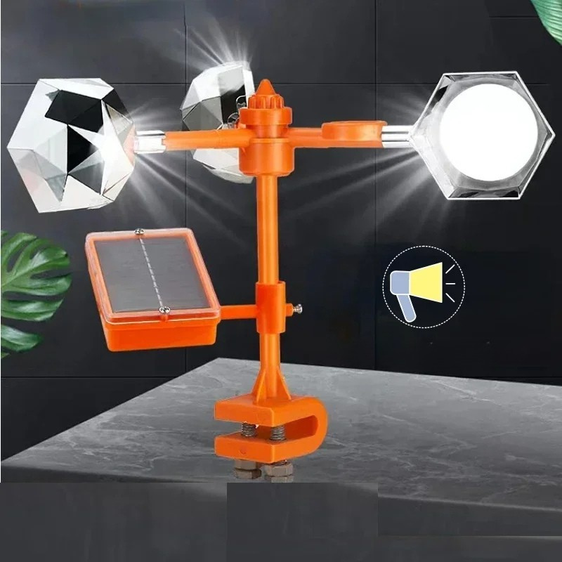 Solar Bird Repeller with Rotating Reflective Mirrors and Sound Alerts