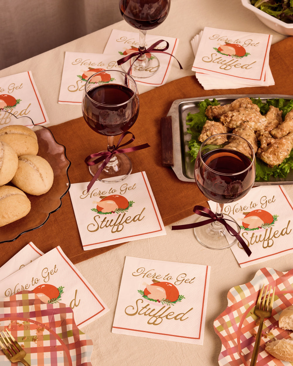 Cocktail Napkins with Turkey Design and Gold Foil Accents, 50-Count