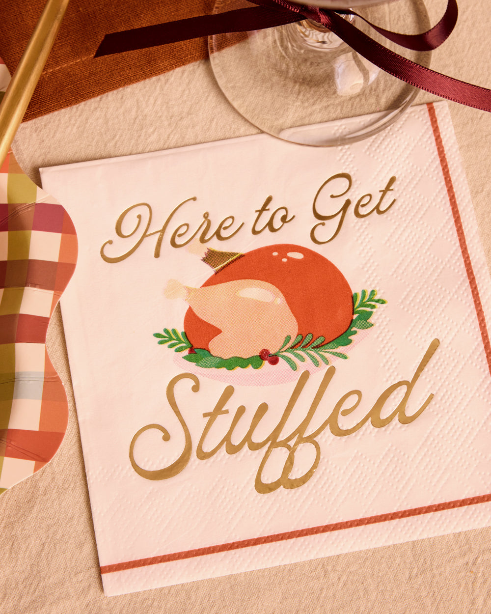 Cocktail Napkins with Turkey Design and Gold Foil Accents, 50-Count