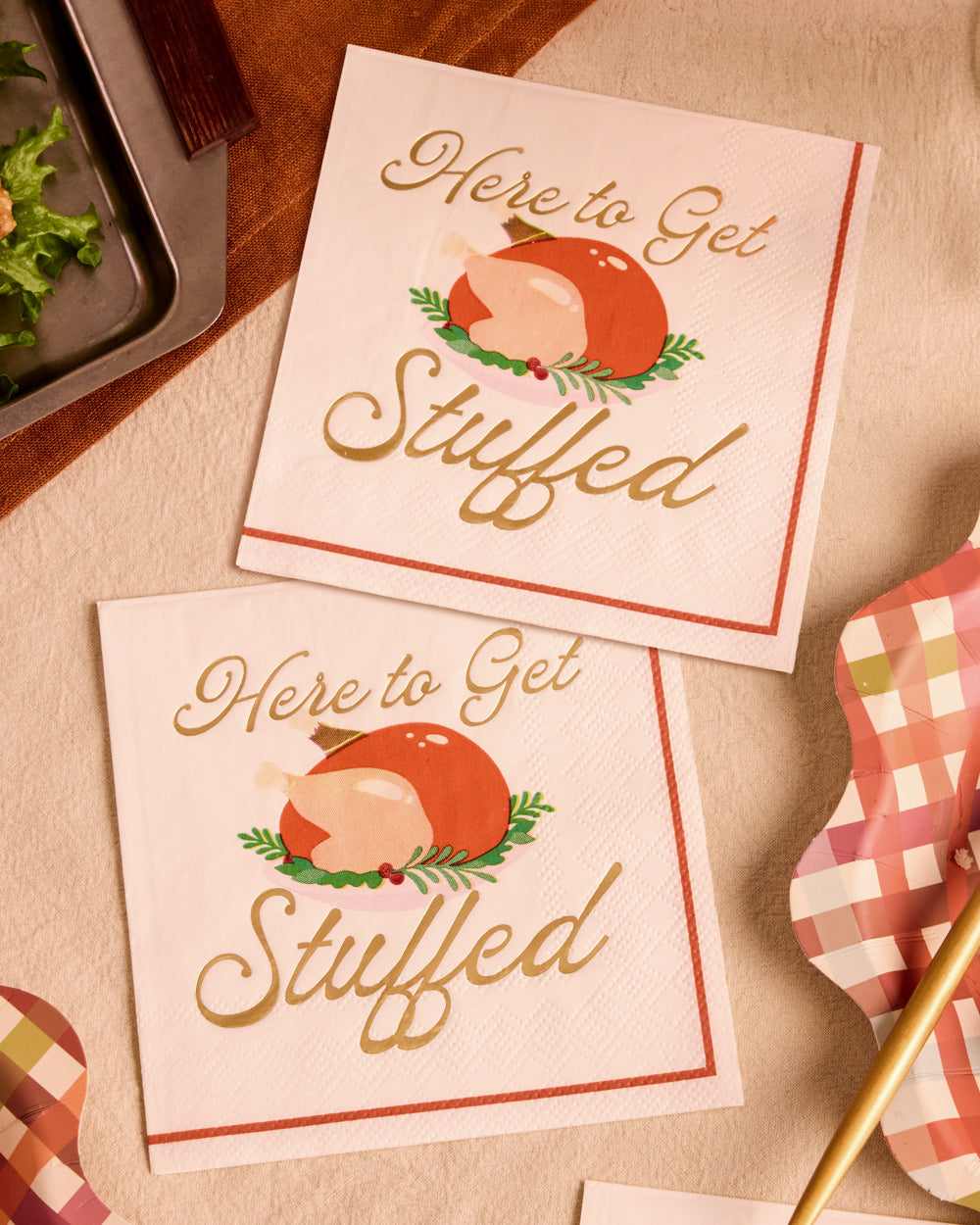 Cocktail Napkins with Turkey Design and Gold Foil Accents, 50-Count