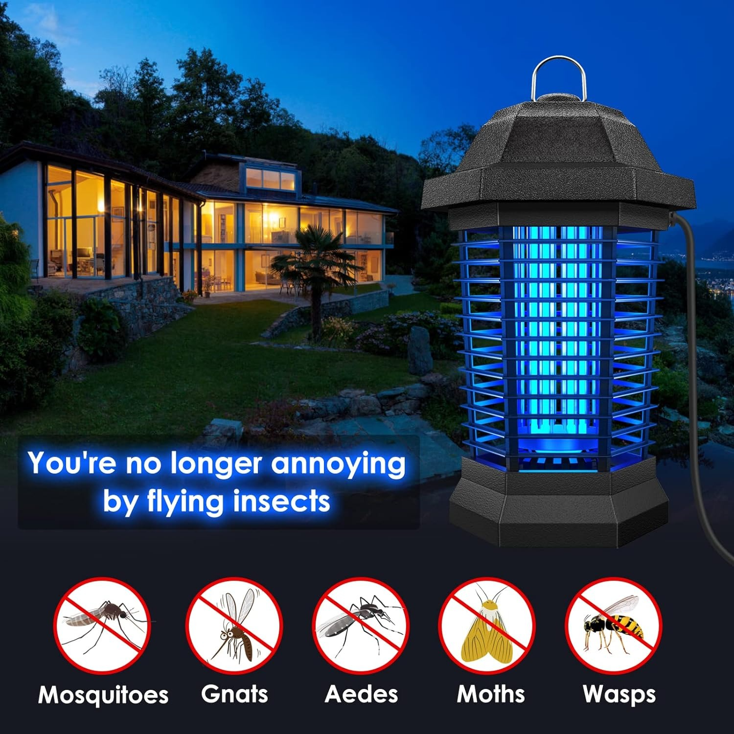 Ultraviolet Insect Zapper with Electrified Grid and Collection Trap, 550 Sq Ft