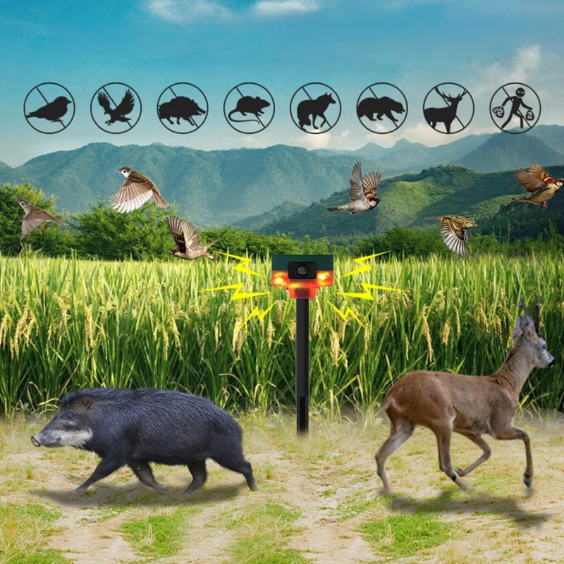 Motion Activated Animal Repeller with Strobe Lights and 13 Sound Alerts