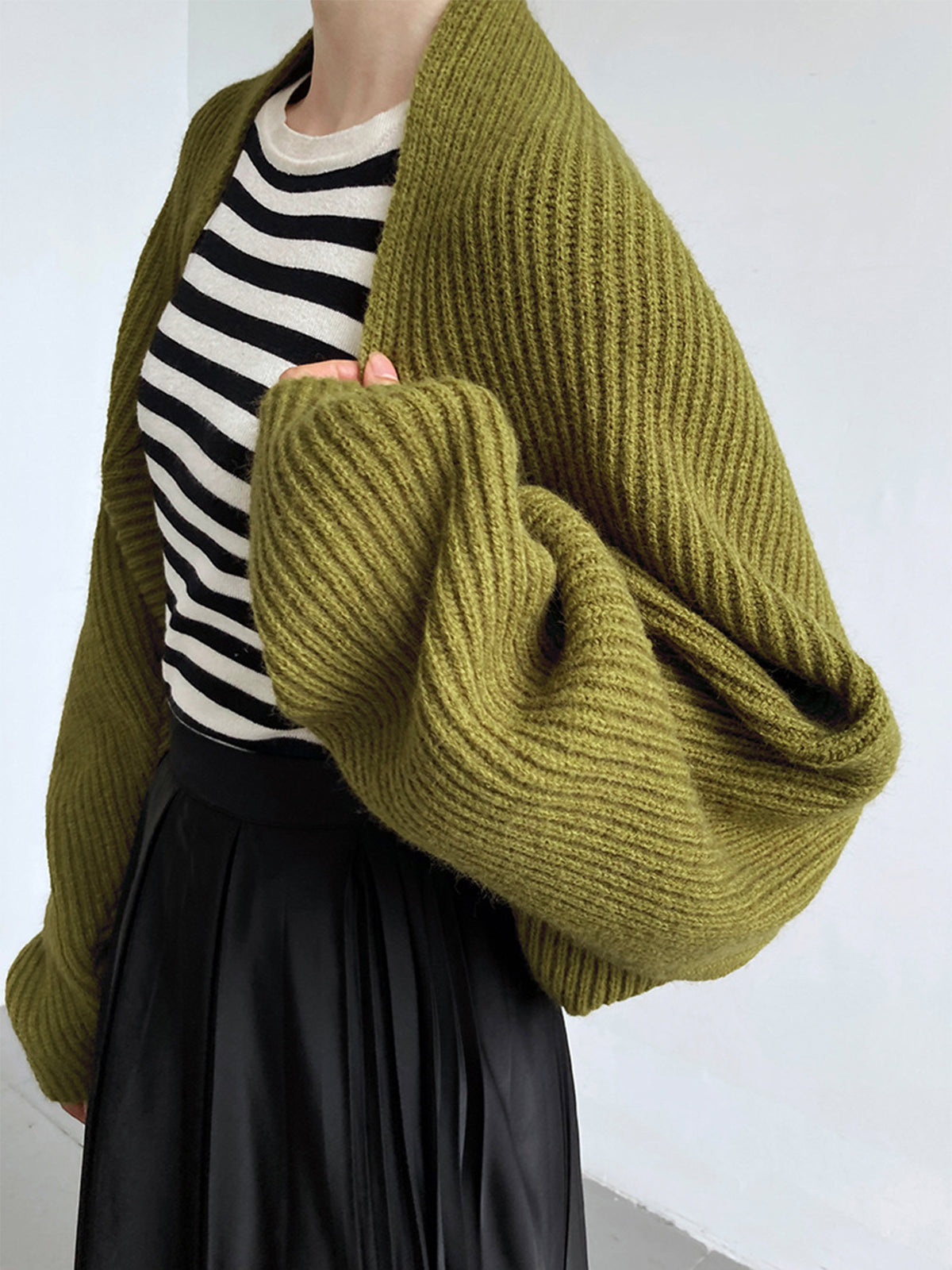 Open Front Knit Shrug with Long Sleeve Coverage and Shift Fit