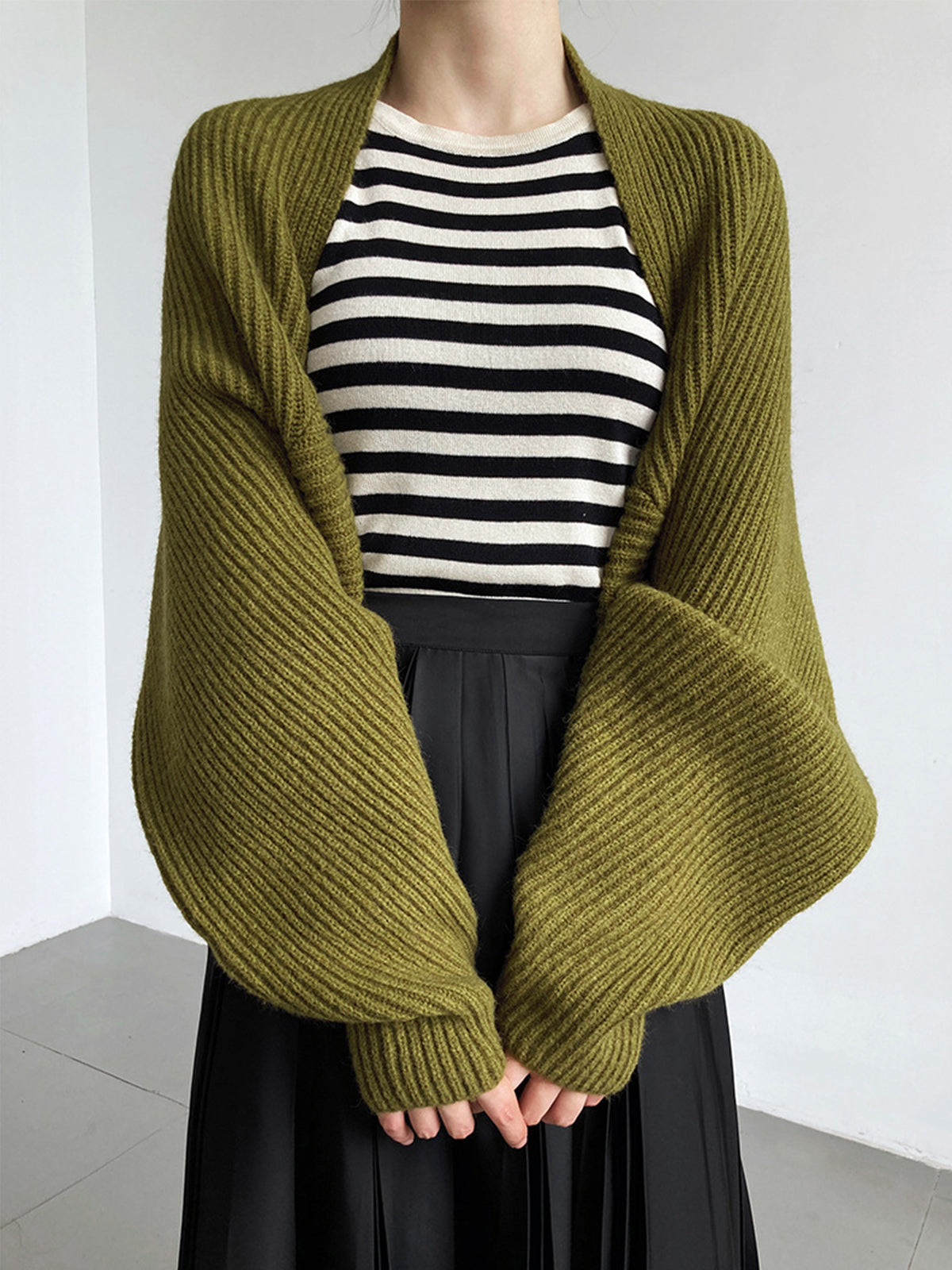 Open Front Knit Shrug with Long Sleeve Coverage and Shift Fit