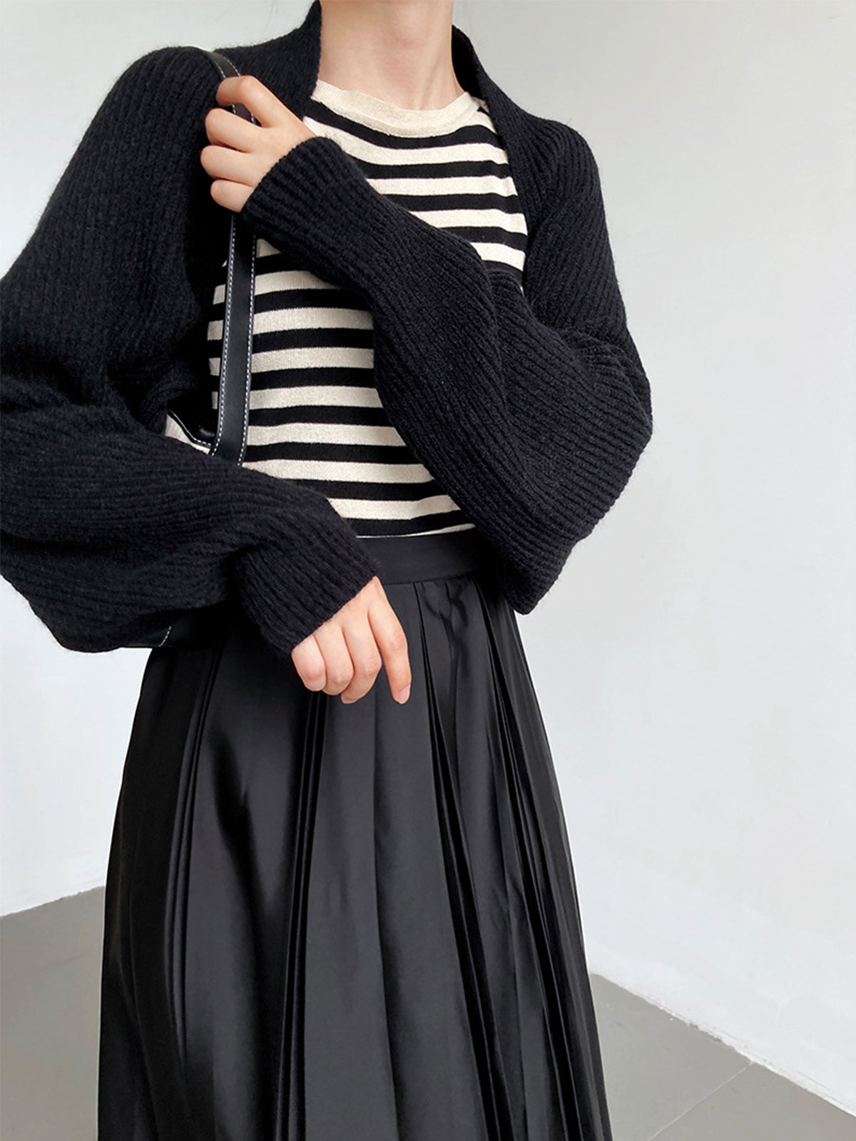 Open Front Knit Shrug with Long Sleeve Coverage and Shift Fit