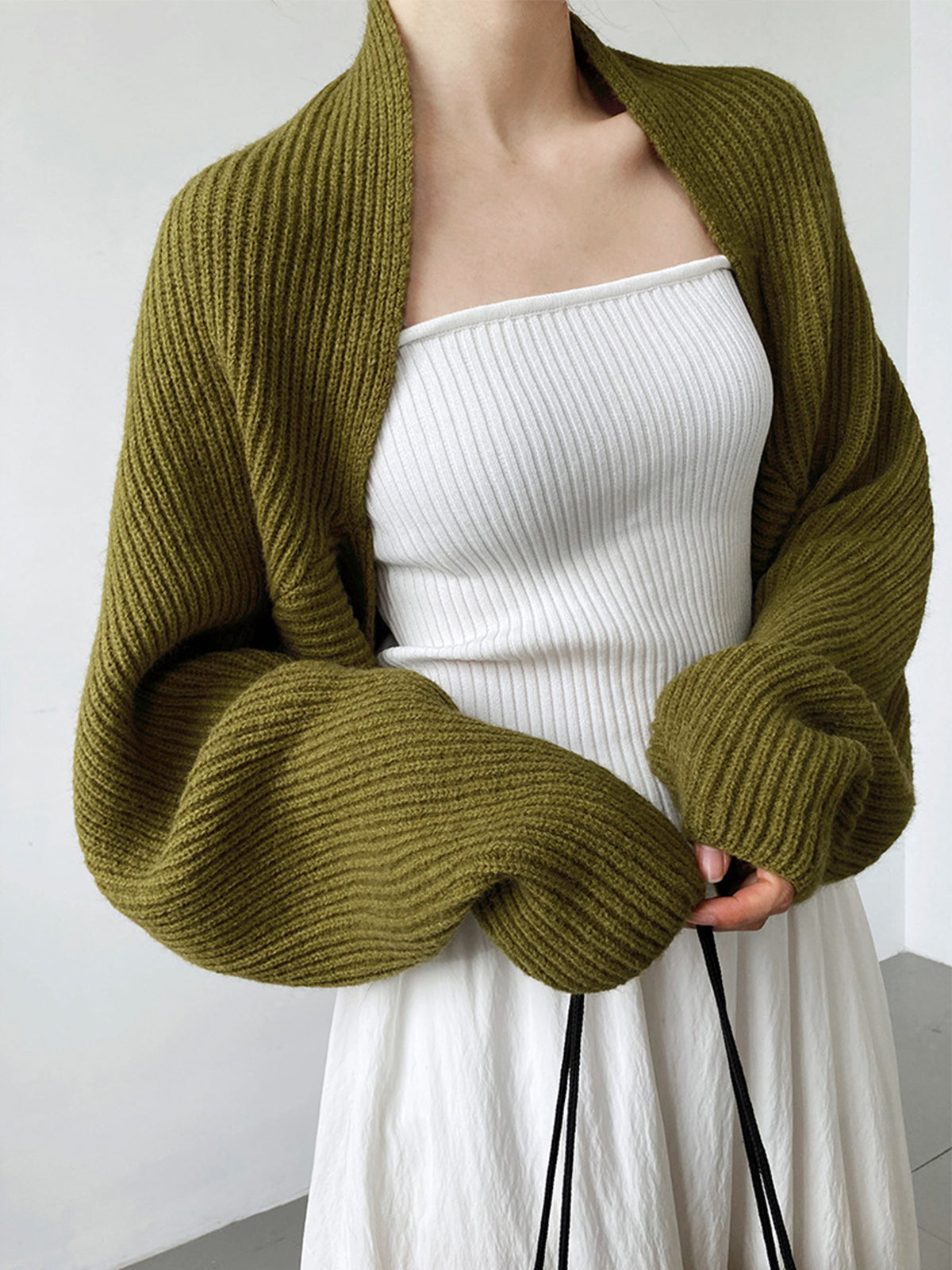 Open Front Knit Shrug with Long Sleeve Coverage and Shift Fit