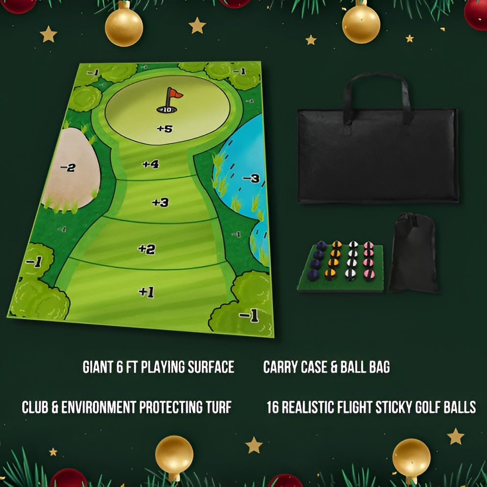 Sticky Mat Golf Game with 16 Balls and Turf Pad, 5 Game Modes