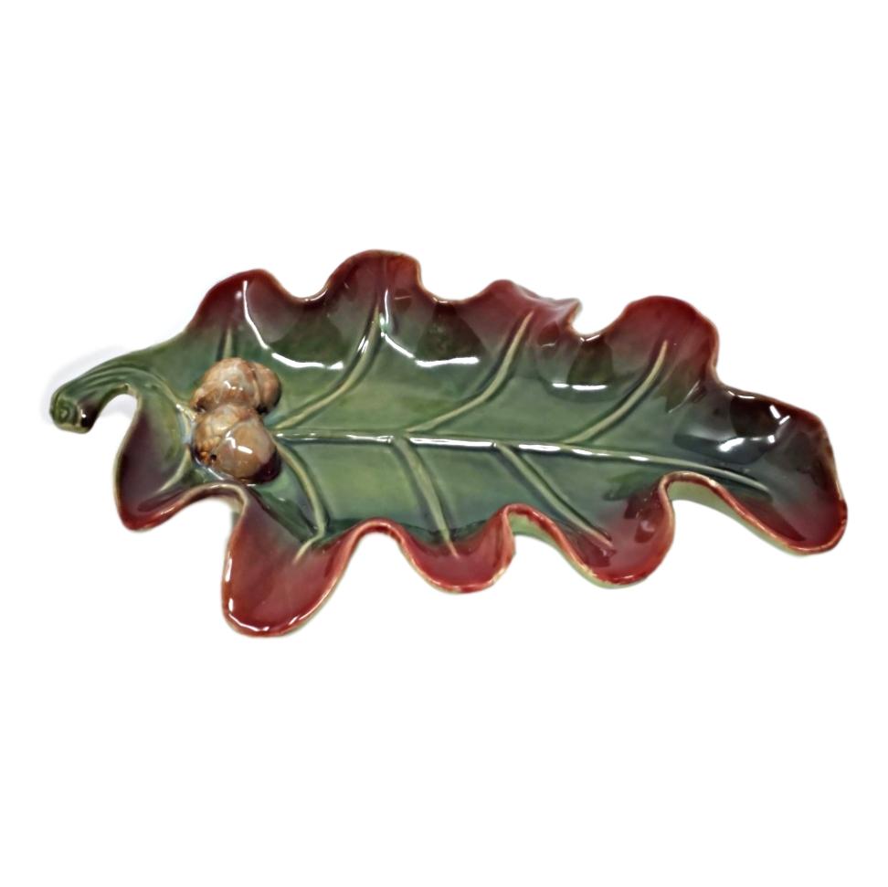 Oak Leaf Ceramic Serving Platter with Raised Edges