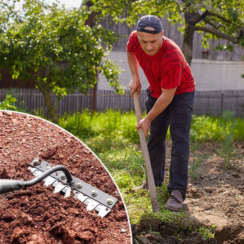 Garden Rake Head with Carbon Steel Tines and Detachable Design for Wooden Poles