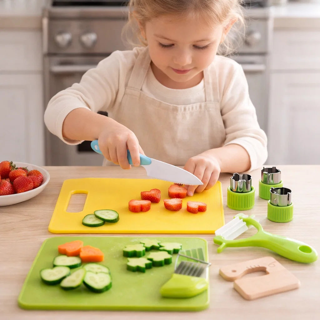 Childrens Kitchen Play Set with Child-Sized Tools and Rounded Edges