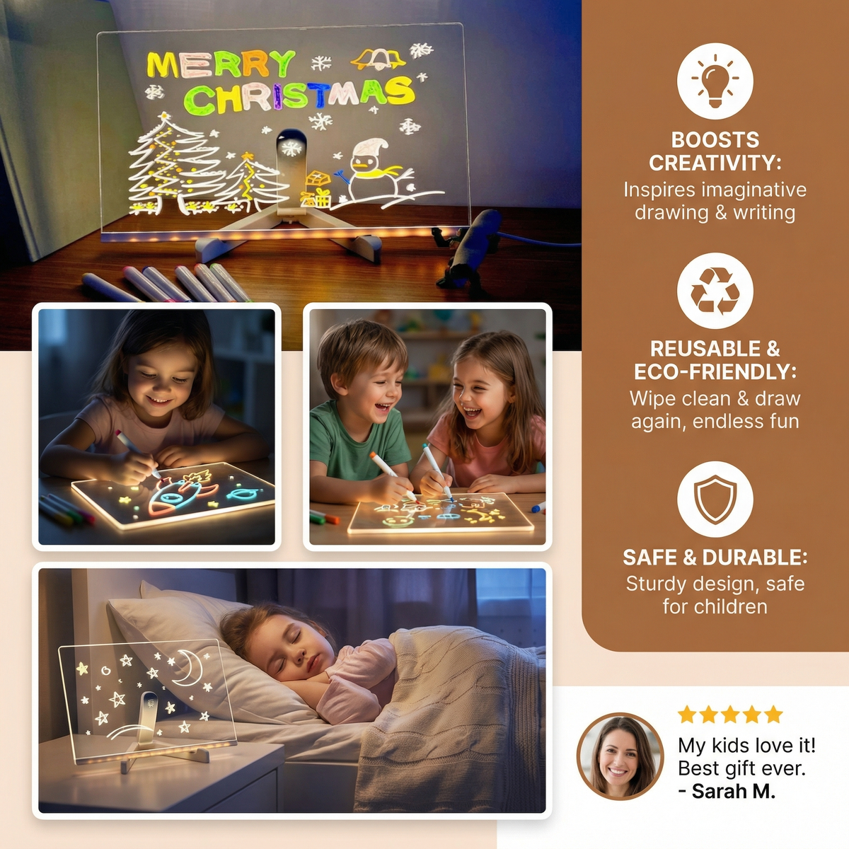 LED Drawing Board with Reusable Surface and Built-In Lighting for Kids