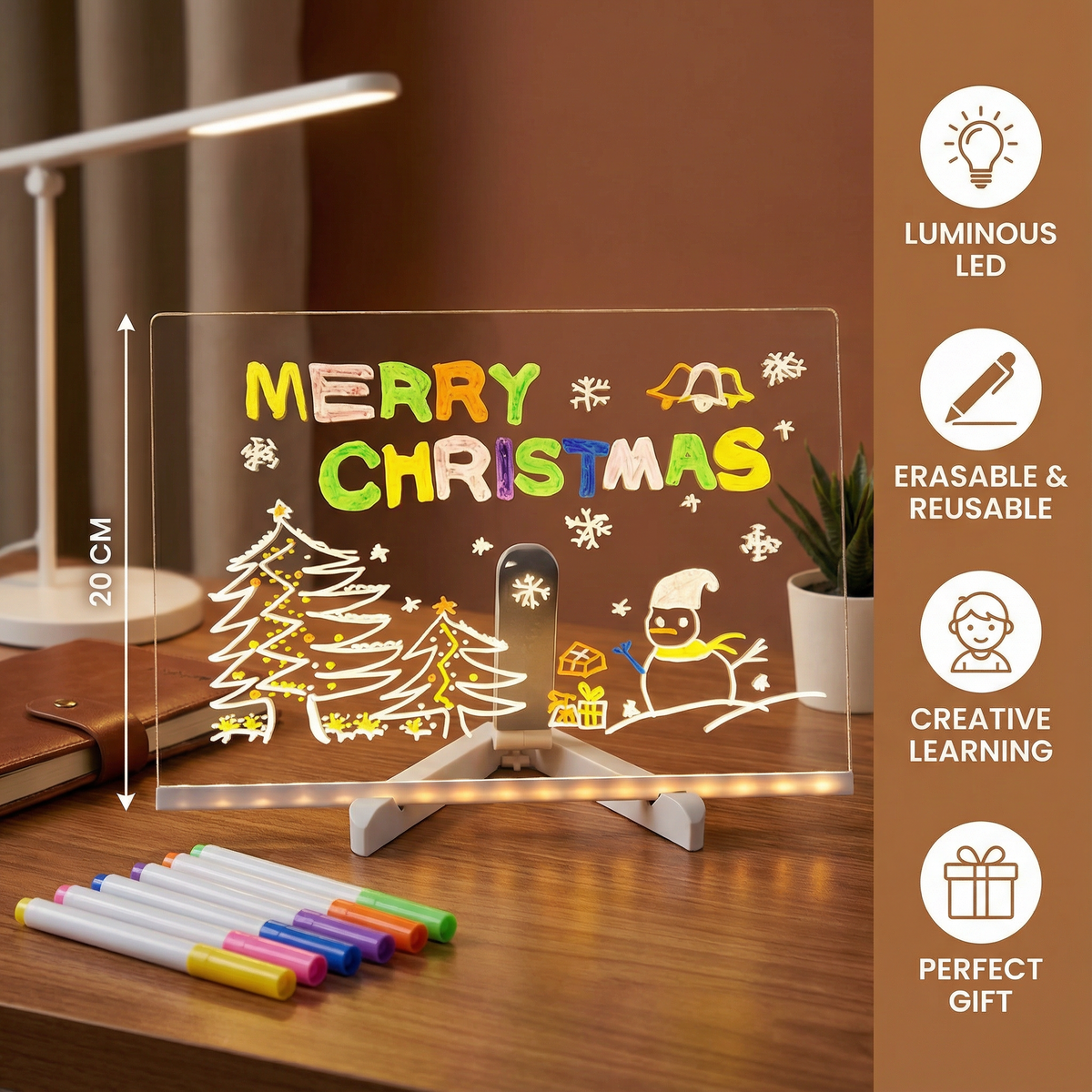 LED Drawing Board with Reusable Surface and Built-In Lighting for Kids
