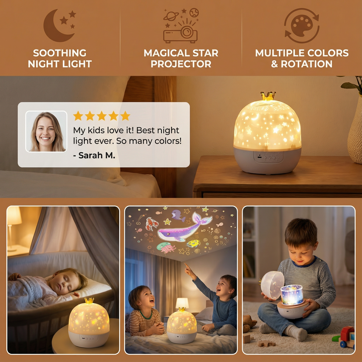 Kids Ceiling Projector with Built-In Speaker and Night Light Mode