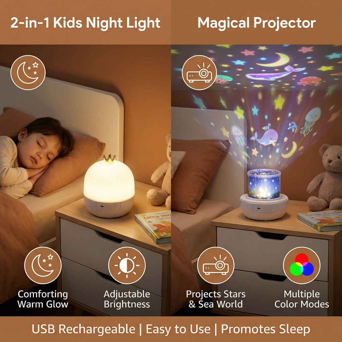 Kids Ceiling Projector with Built-In Speaker and Night Light Mode
