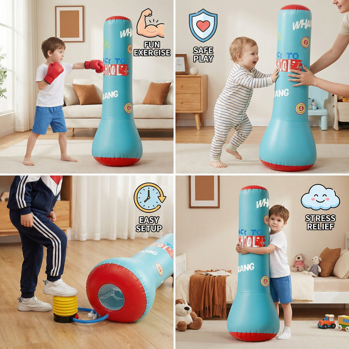 Inflatable Punching Bag for Kids with Water-Filled Base and Self-Righting Action