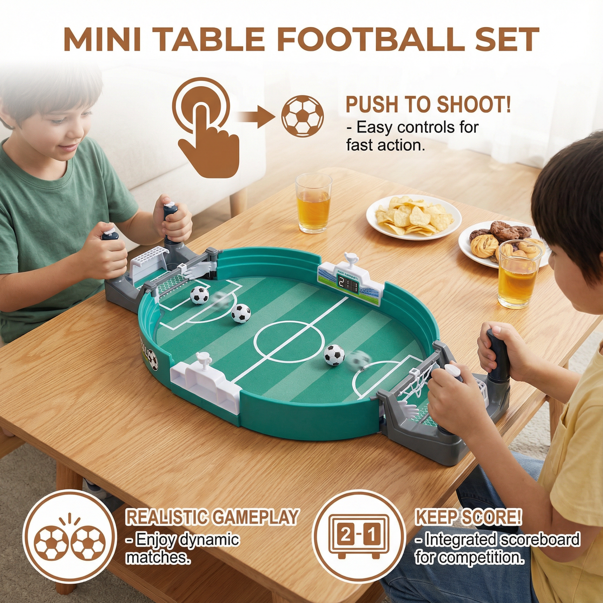 Tabletop Football Game with Sliding Rod Controls and Integrated Scoreboard