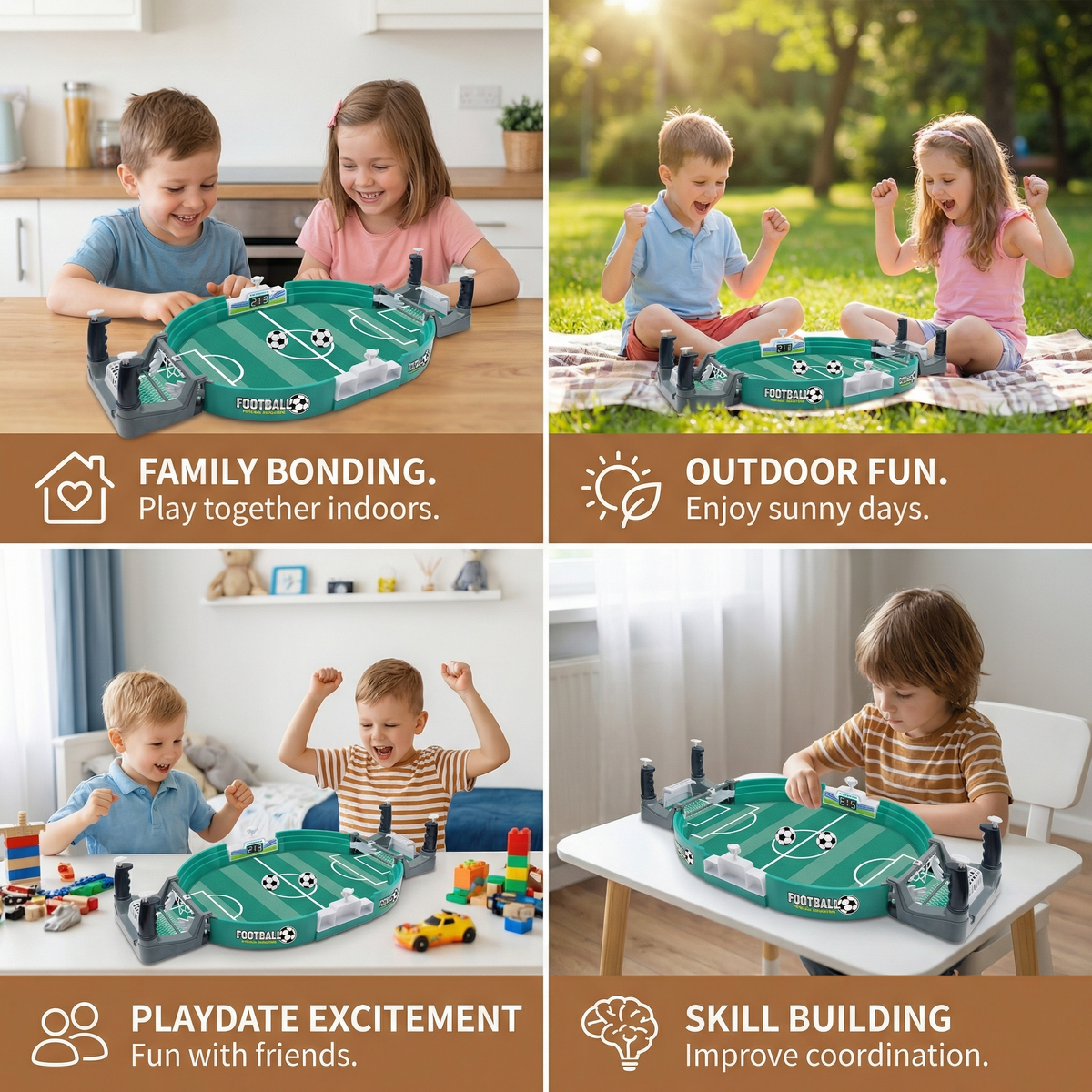 Tabletop Football Game with Sliding Rod Controls and Integrated Scoreboard