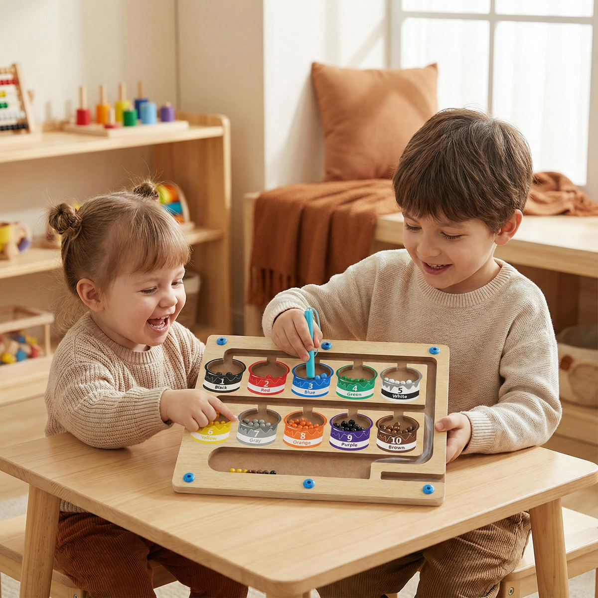 Magnetic Bead Maze Board with Color Sorting and Numbered Counting Zones