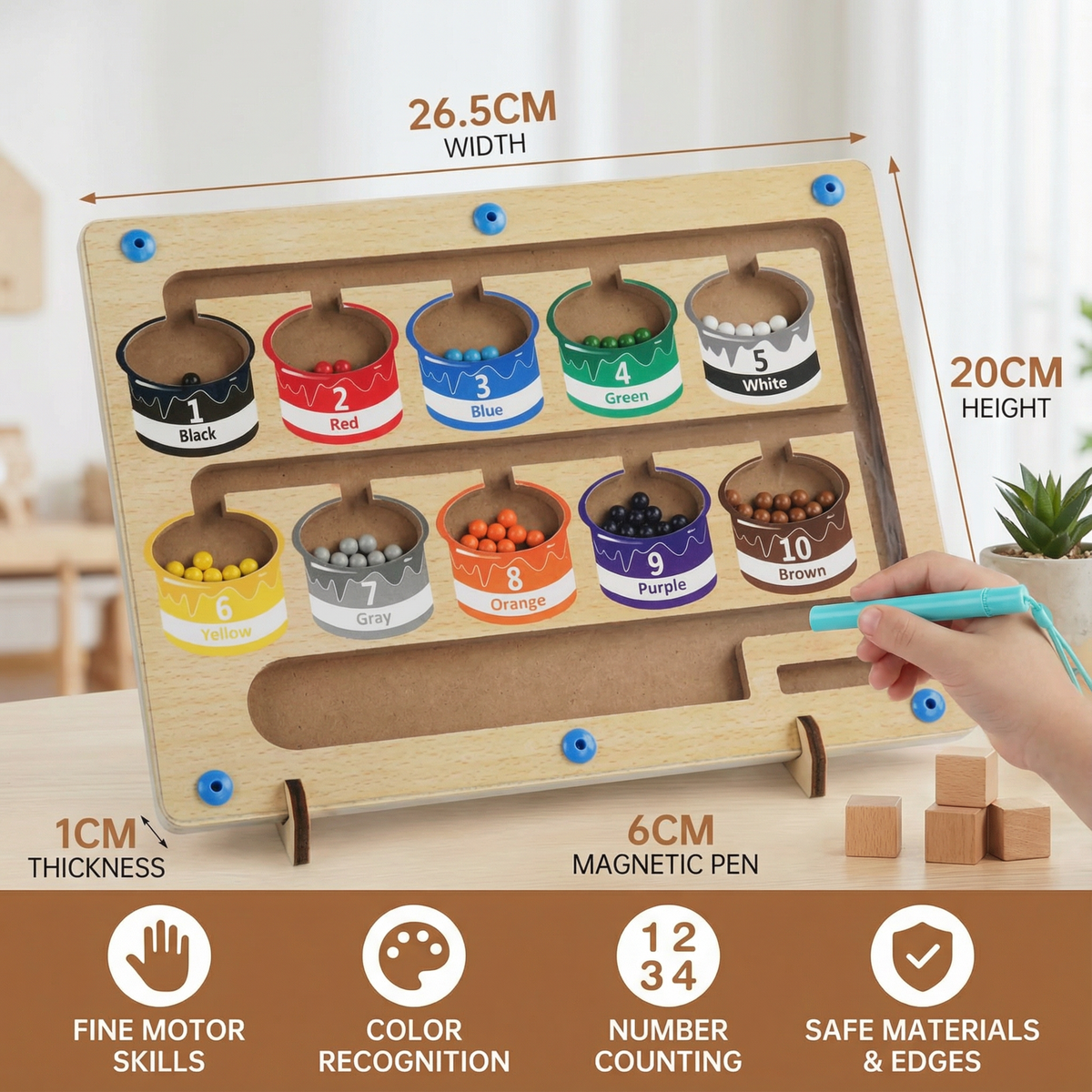 Magnetic Bead Maze Board with Color Sorting and Numbered Counting Zones
