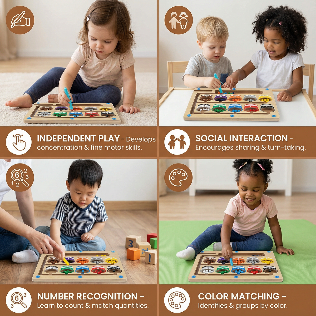 Magnetic Bead Maze Board with Color Sorting and Numbered Counting Zones