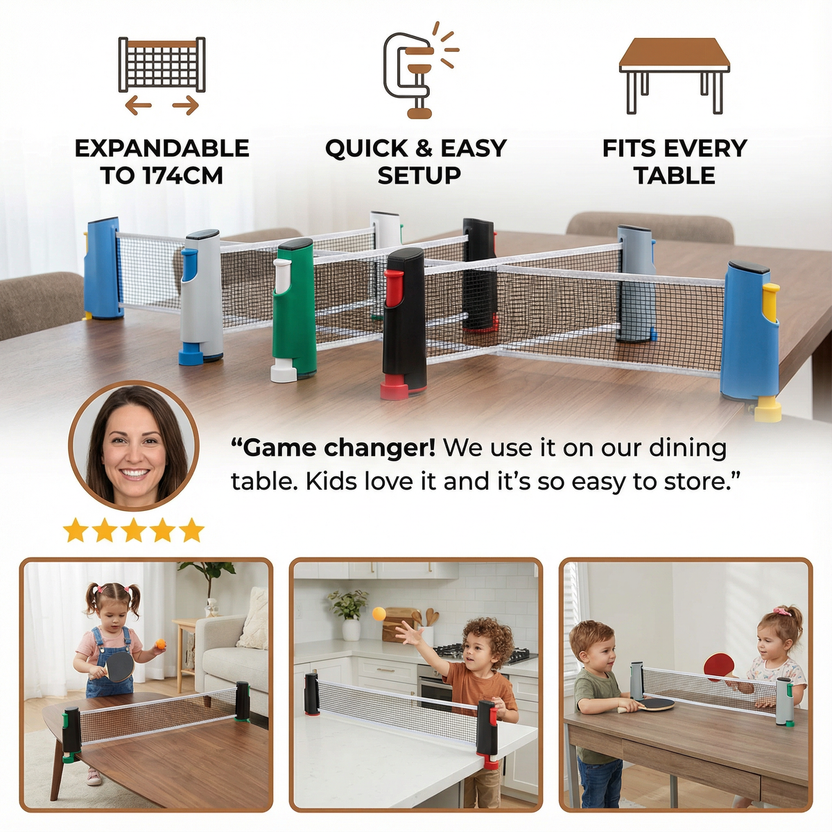 Portable Table Tennis Net with Clamp Attachment and Tension Adjustment, Foldable Design