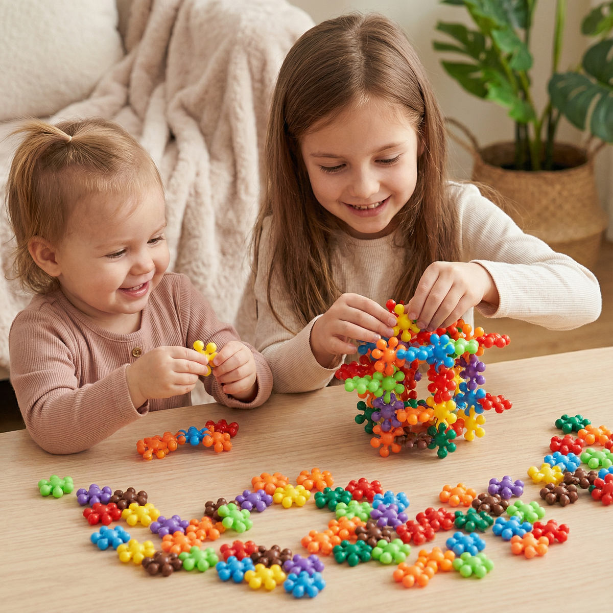 Interlocking Snowflake Blocks with Six Point Connection System and Storage Box