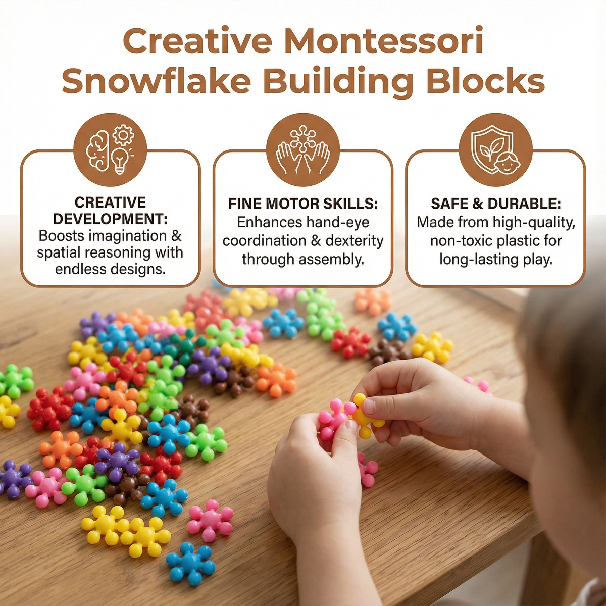 Interlocking Snowflake Blocks with Six Point Connection System and Storage Box