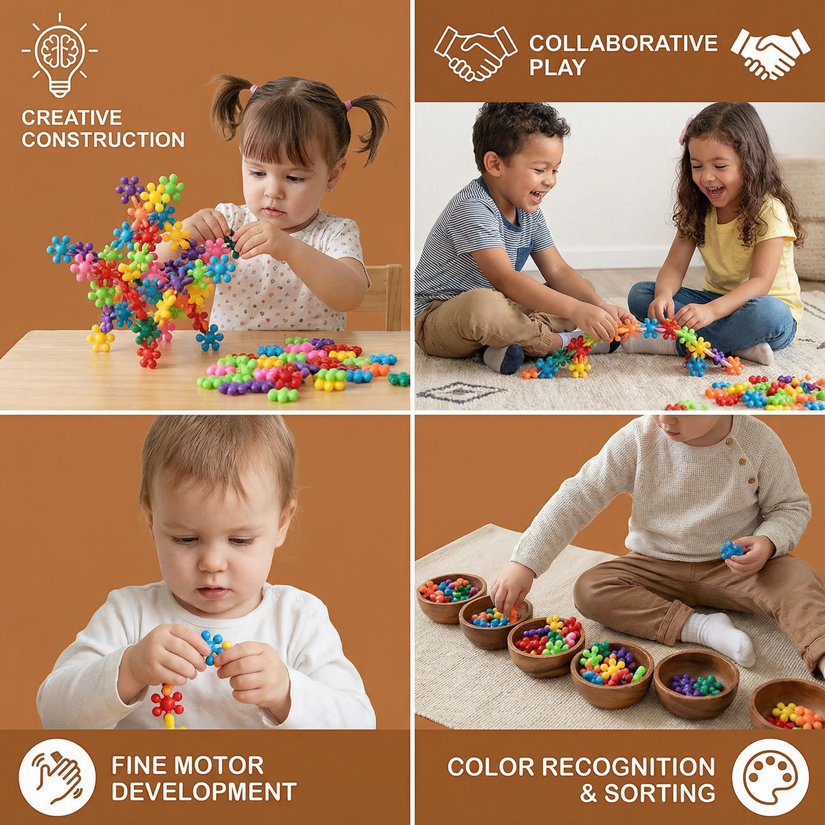 Interlocking Snowflake Blocks with Six Point Connection System and Storage Box