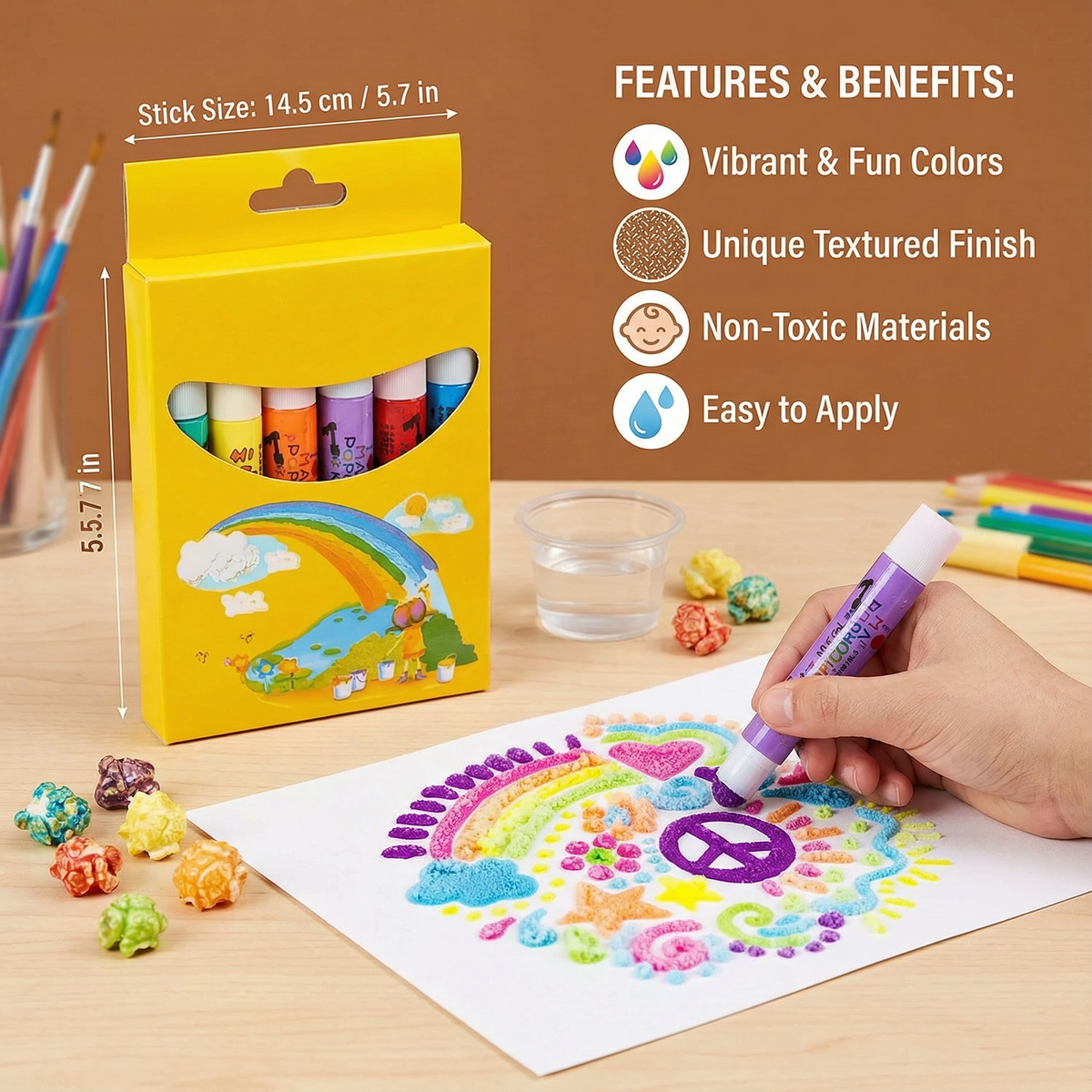 Textured Popcorn Crayons with Raised Surface Formula for Paper and Cardboard
