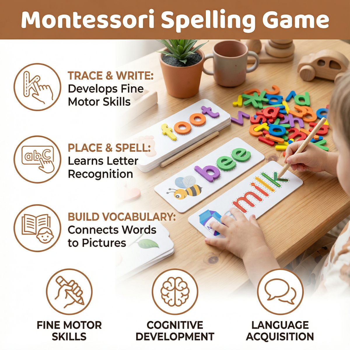 Letter Tiles Word Building Set with Picture Cards and Sound Matching