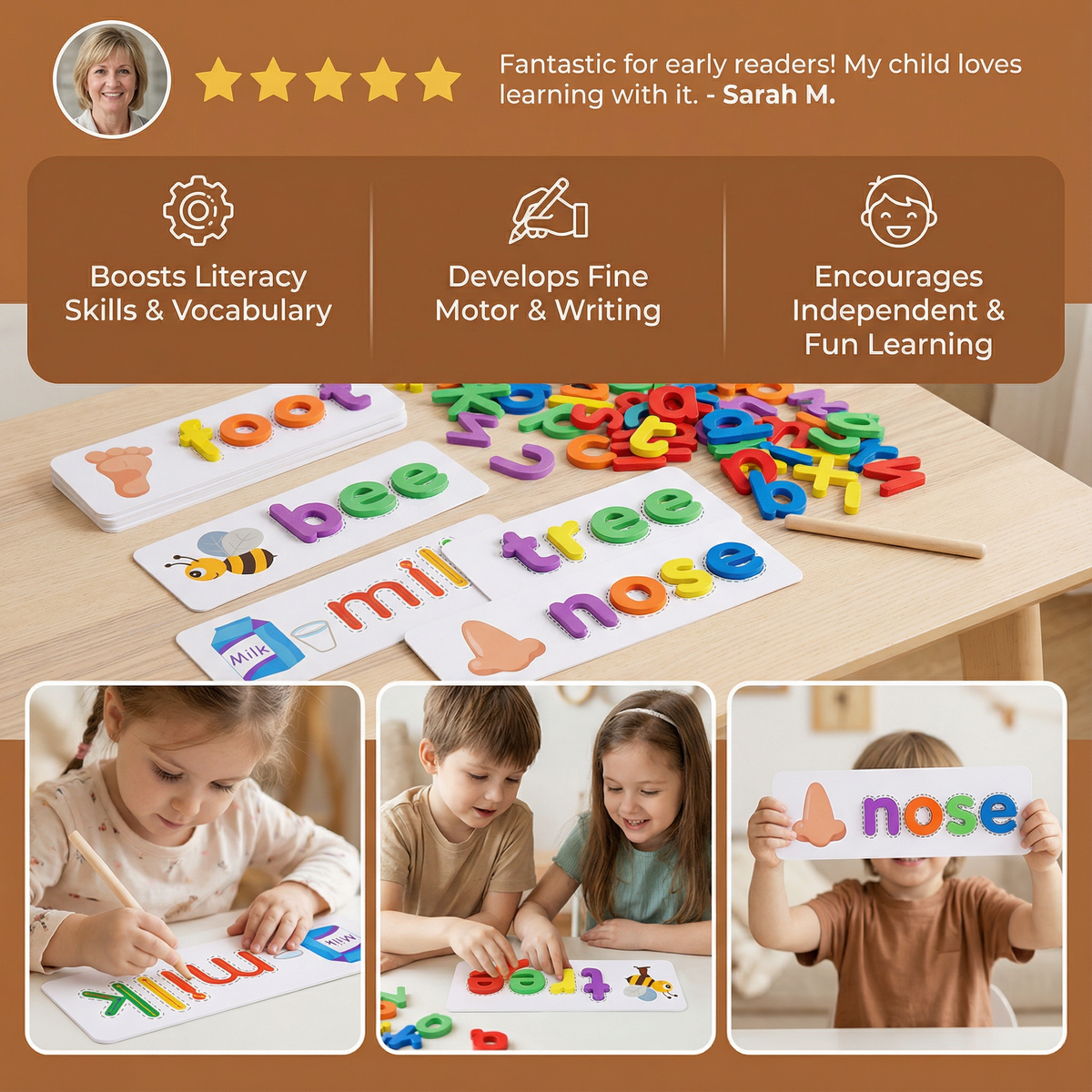Letter Tiles Word Building Set with Picture Cards and Sound Matching