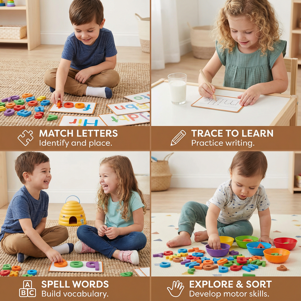 Letter Tiles Word Building Set with Picture Cards and Sound Matching