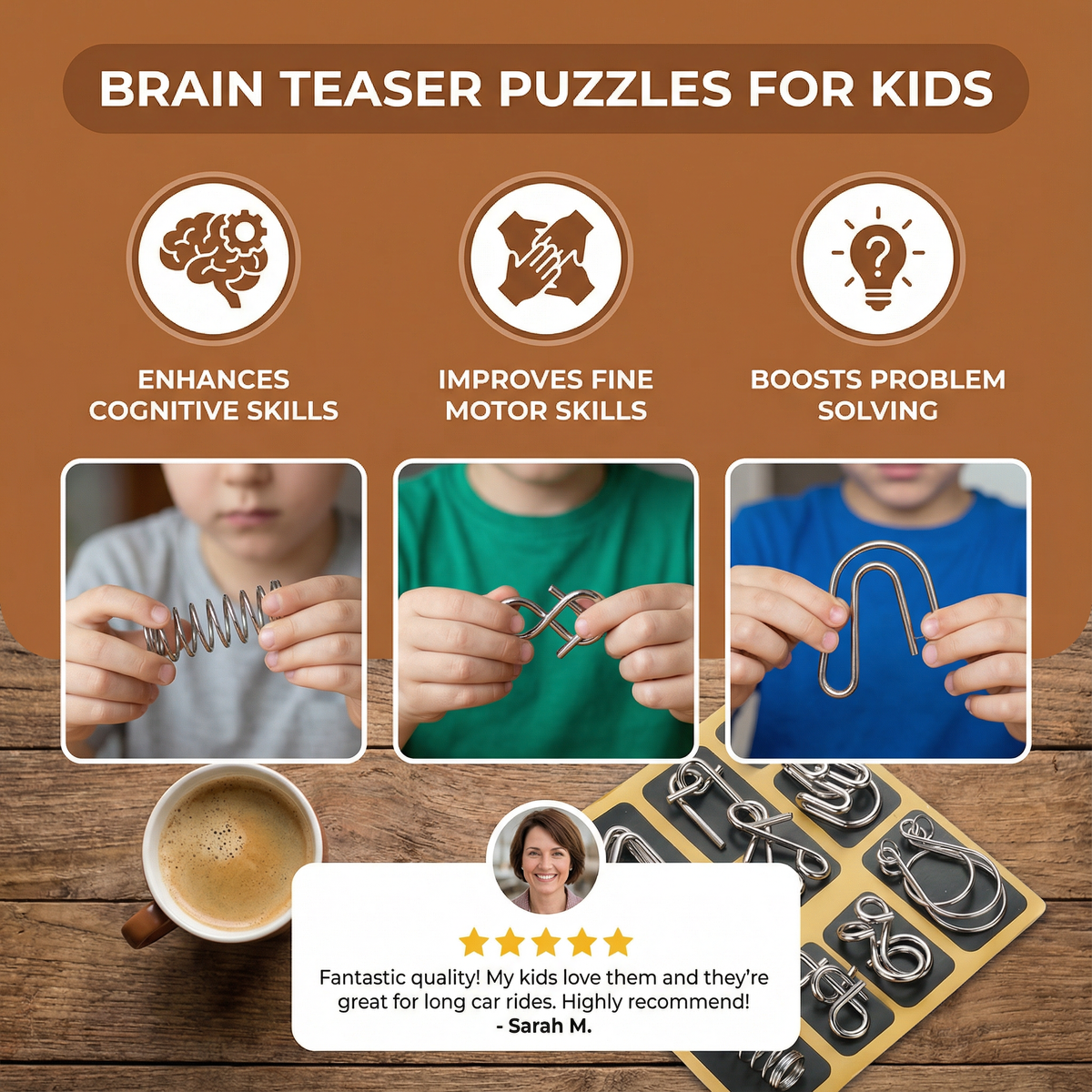 Metal Brain Teaser Puzzle Set with 36 Designs and Multiple Difficulty Levels