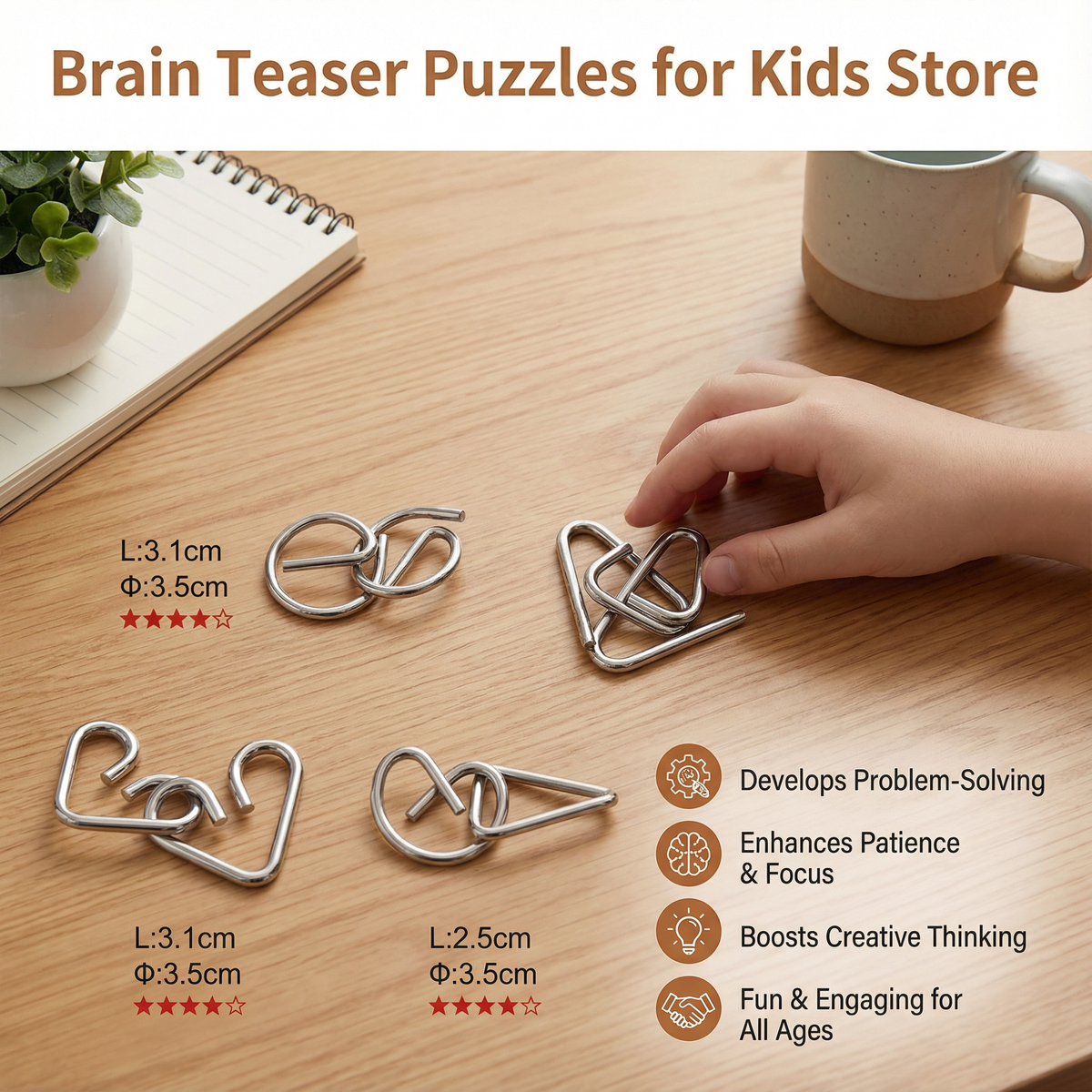 Metal Brain Teaser Puzzle Set with 36 Designs and Multiple Difficulty Levels