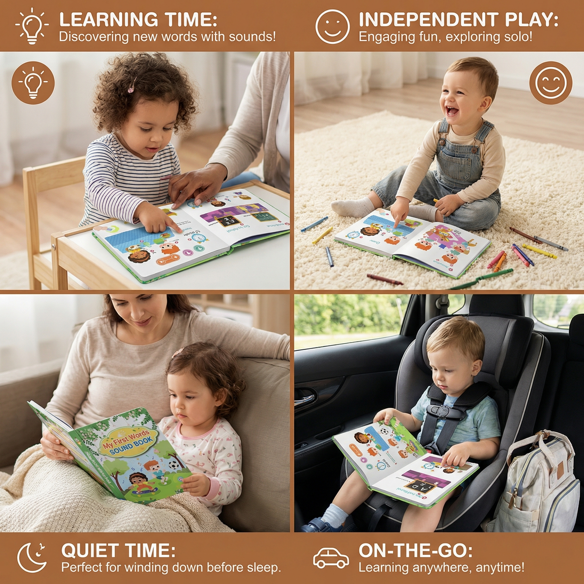 Interactive English Sound Book with Audio Buttons and Colorful Pictures for Toddlers
