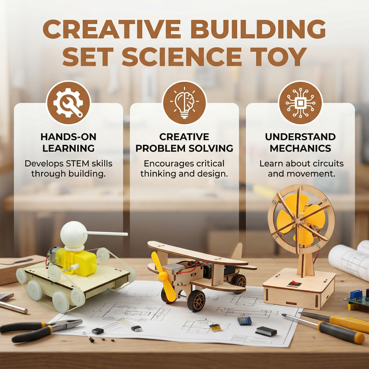 STEM Science Building Set for Kids to Build Working Models Like Planes, Pumps, and Fans