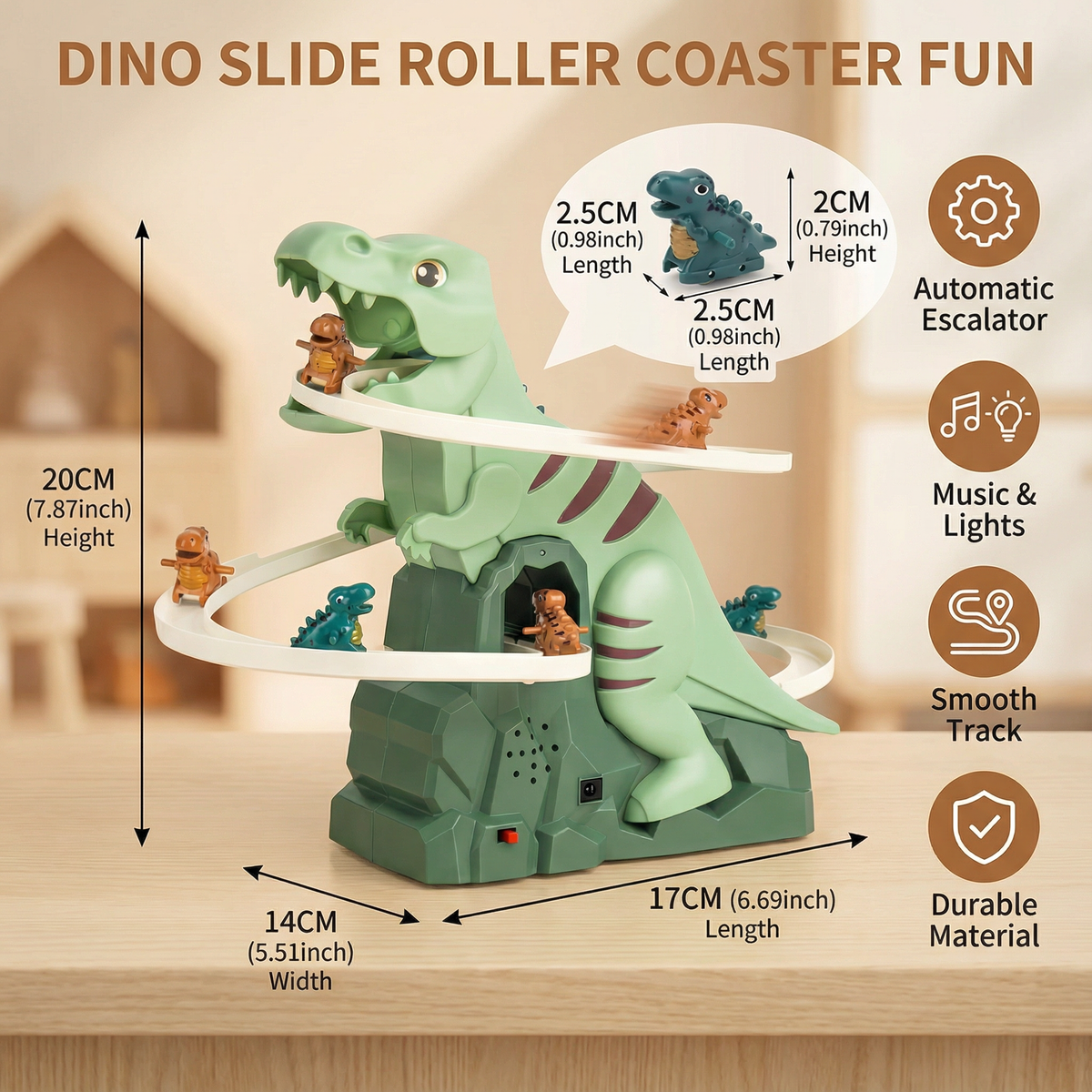 Dinosaur Climbing Slide with Curved Track for Kids Active Play