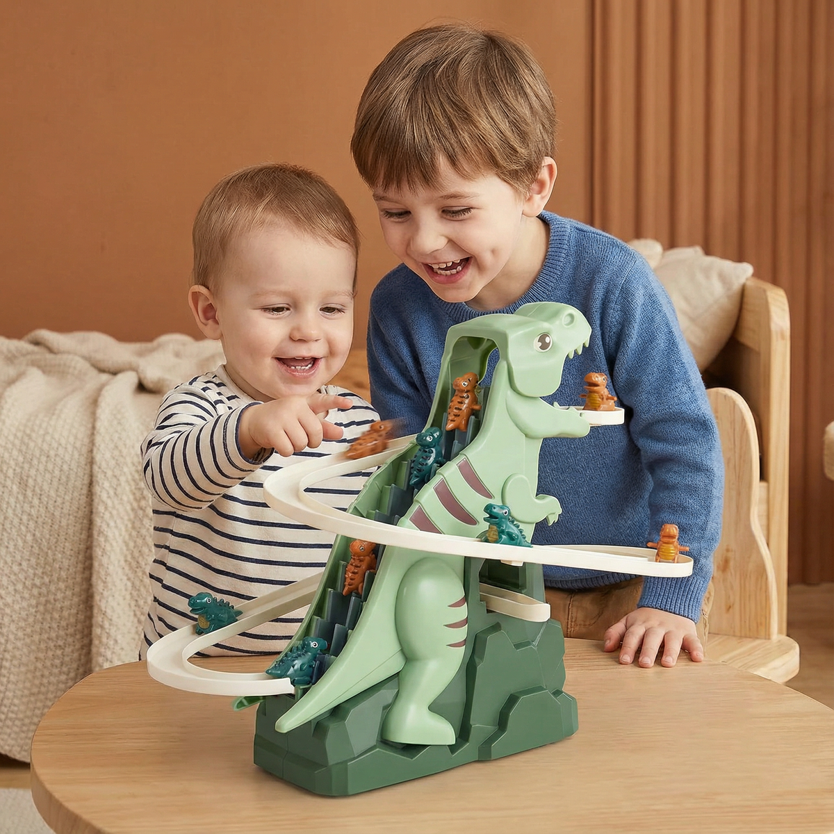 Dinosaur Climbing Slide with Curved Track for Kids Active Play