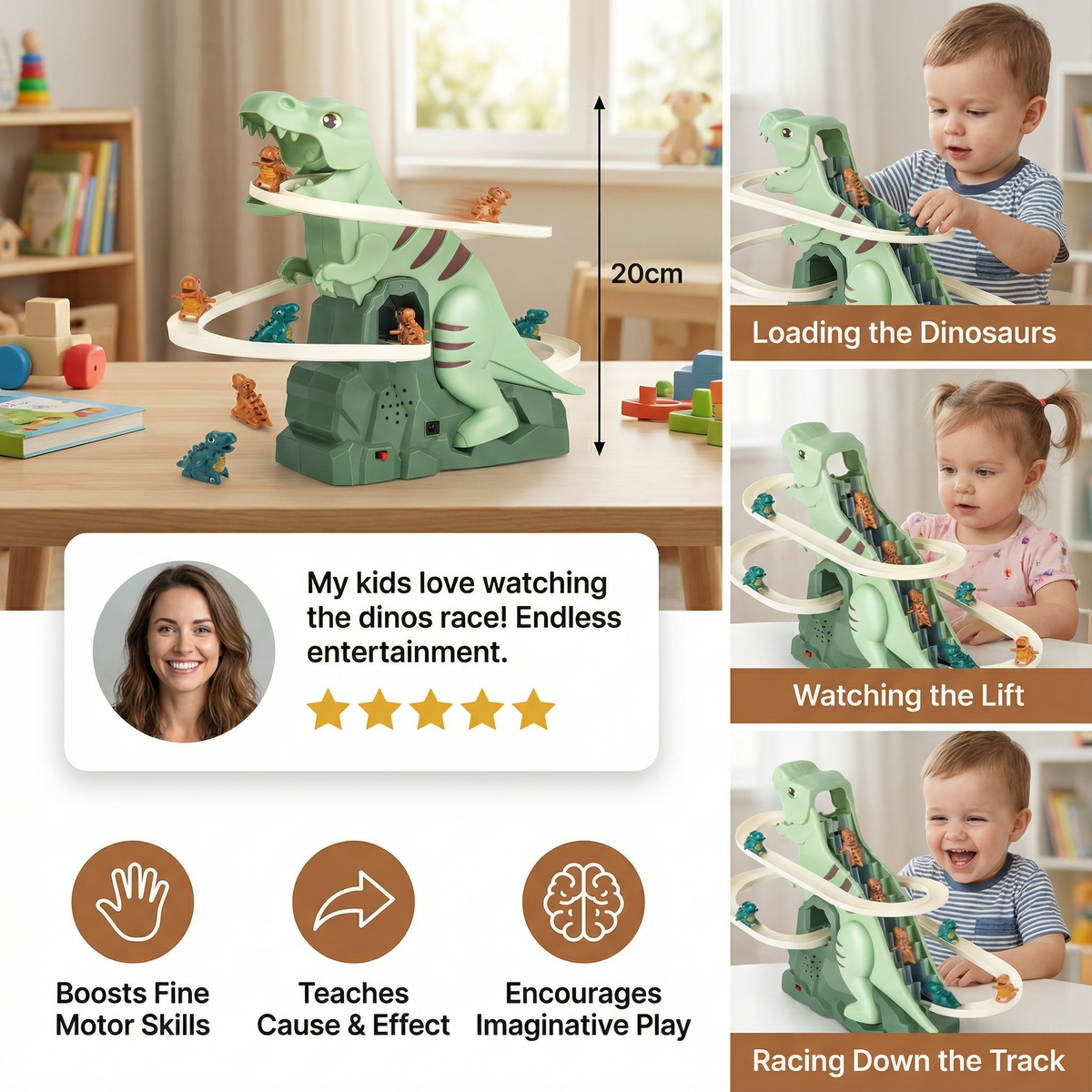 Dinosaur Climbing Slide with Curved Track for Kids Active Play