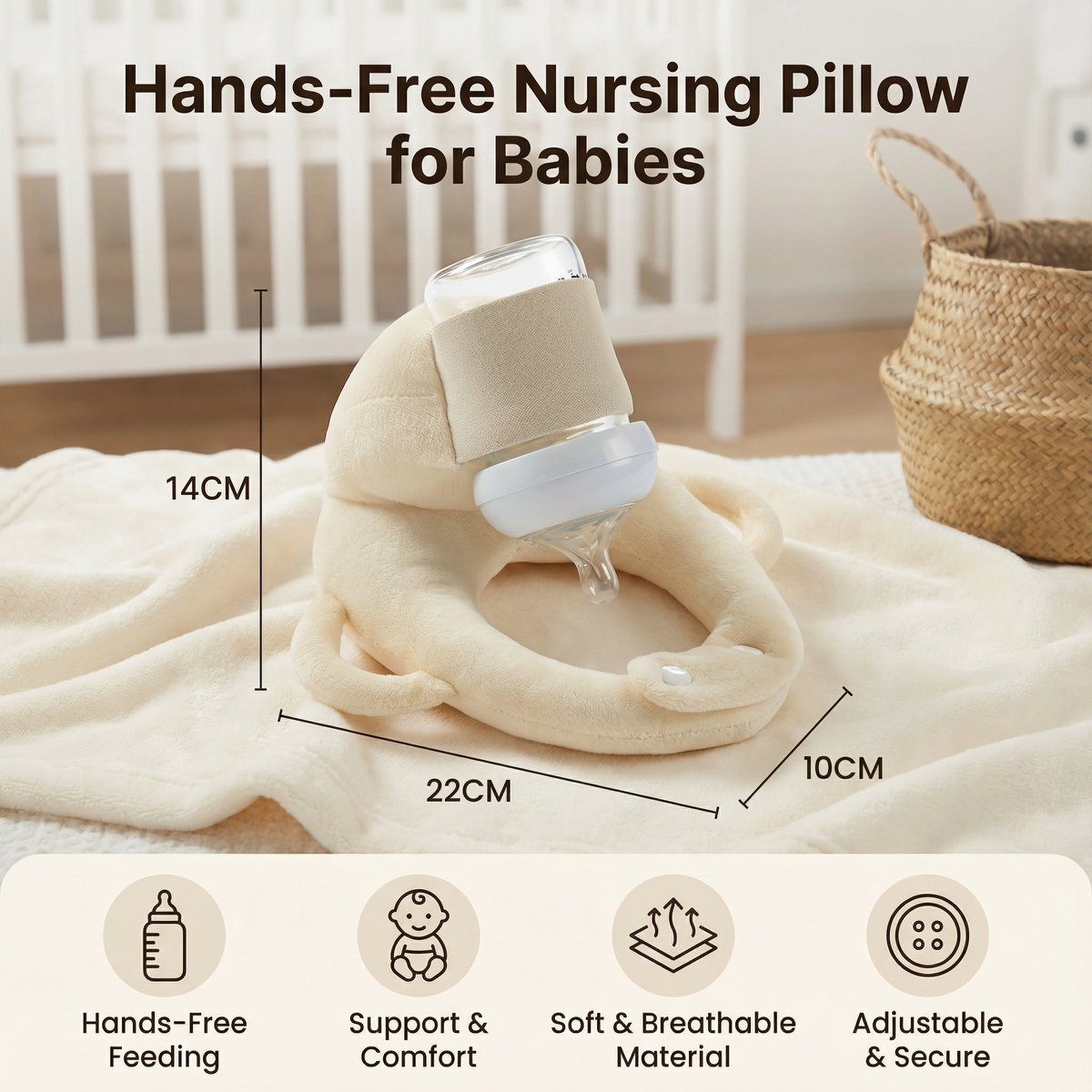 Bottle Holding Nursing Pillow with Breathable Mesh and Adjustable Wraparound Design
