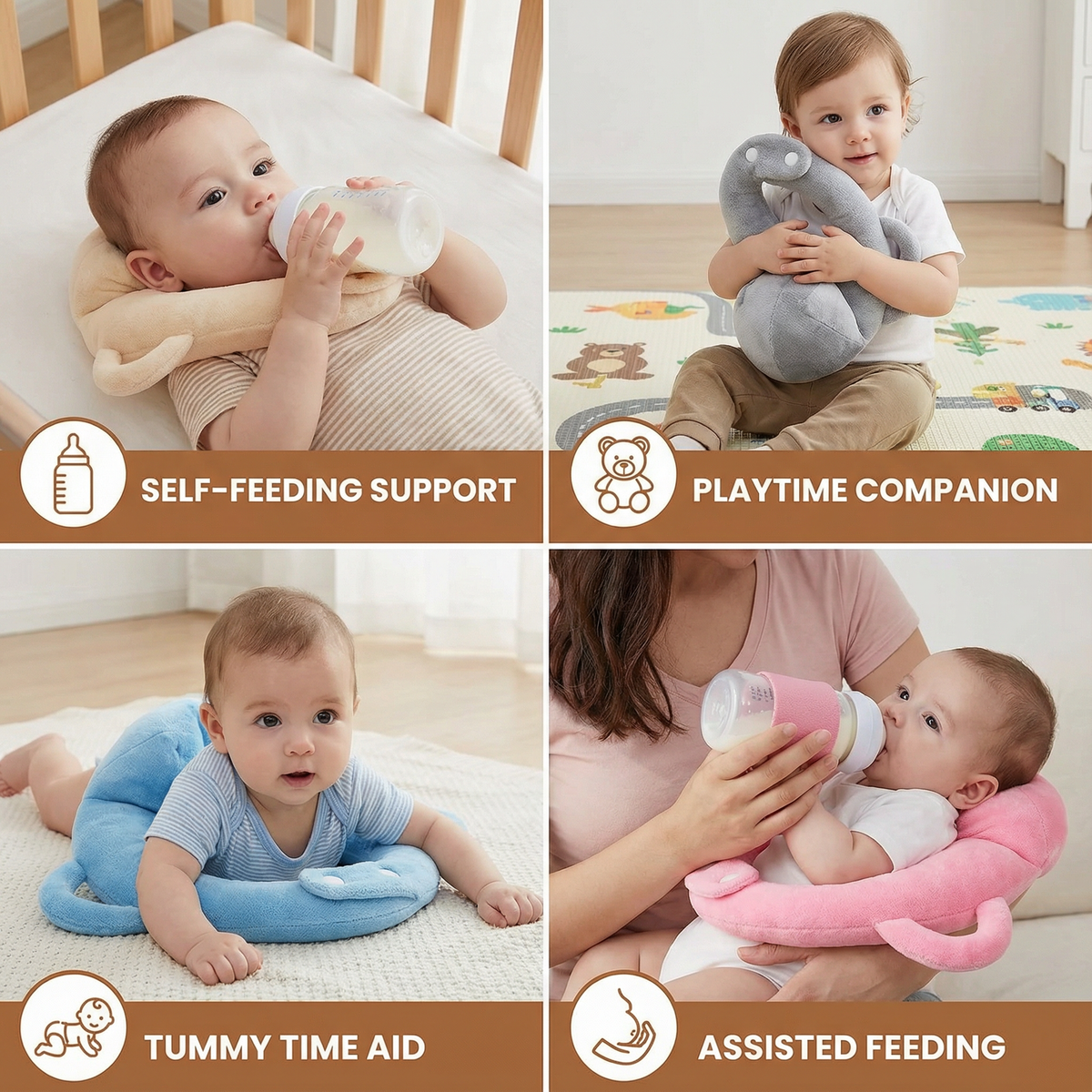 Bottle Holding Nursing Pillow with Breathable Mesh and Adjustable Wraparound Design