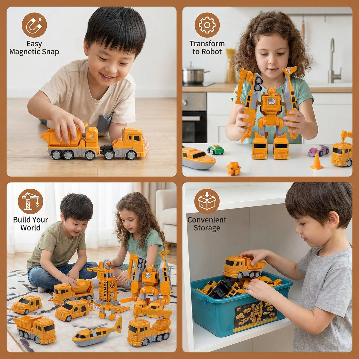 Magnetic Building Vehicles with Robot Transformation and Motor Skill Development